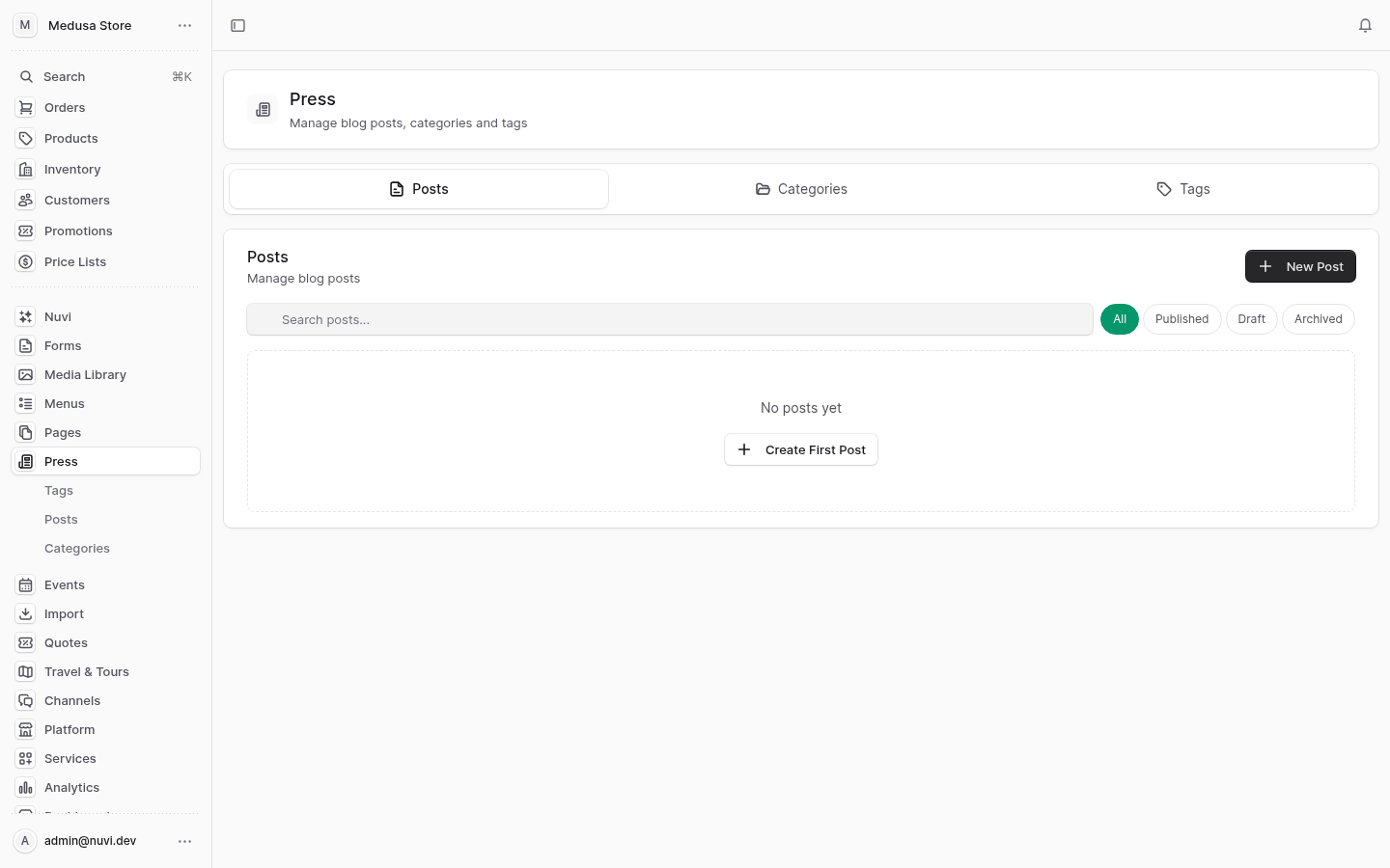 Blog admin screenshot