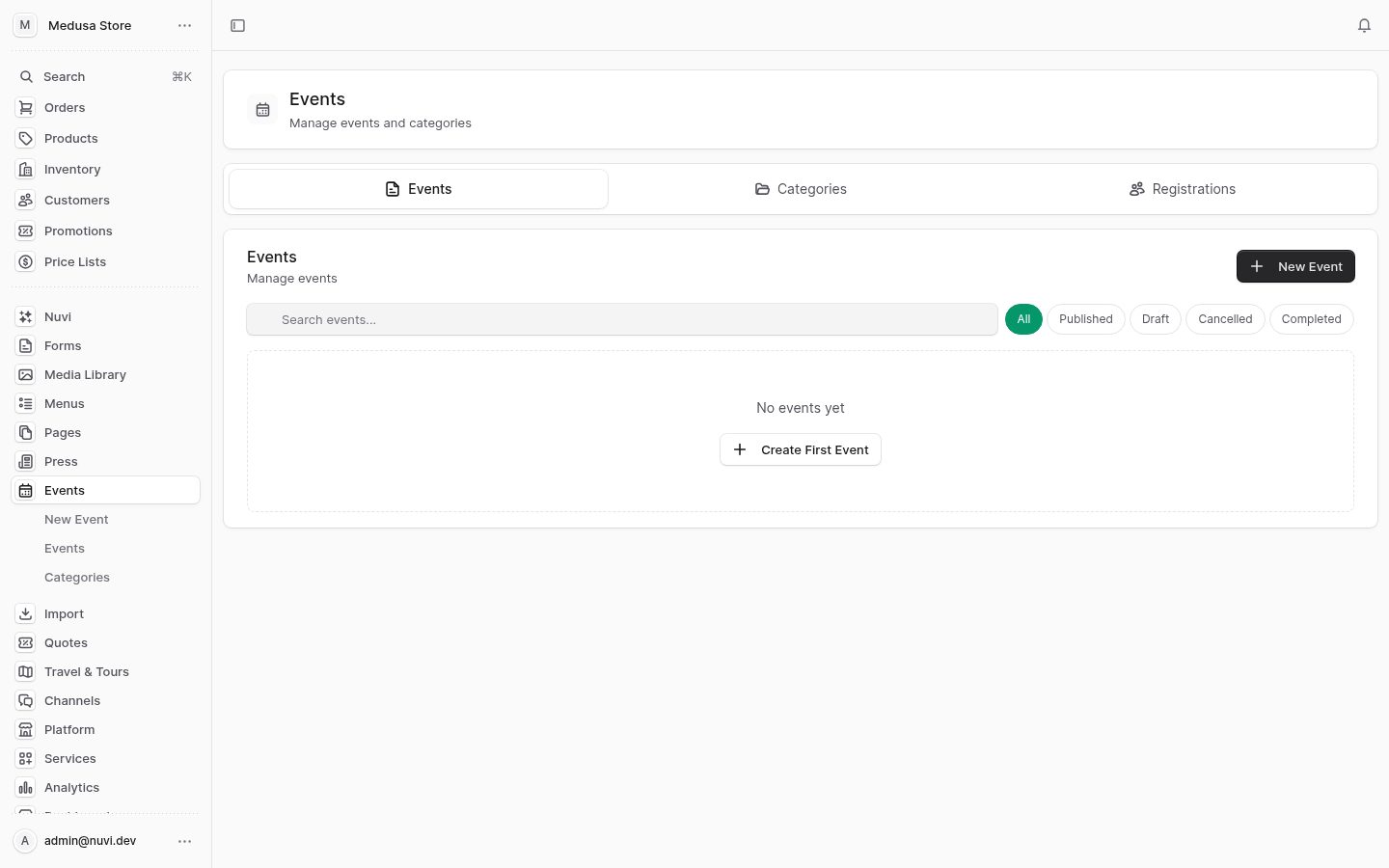 Etkinlikler admin screenshot