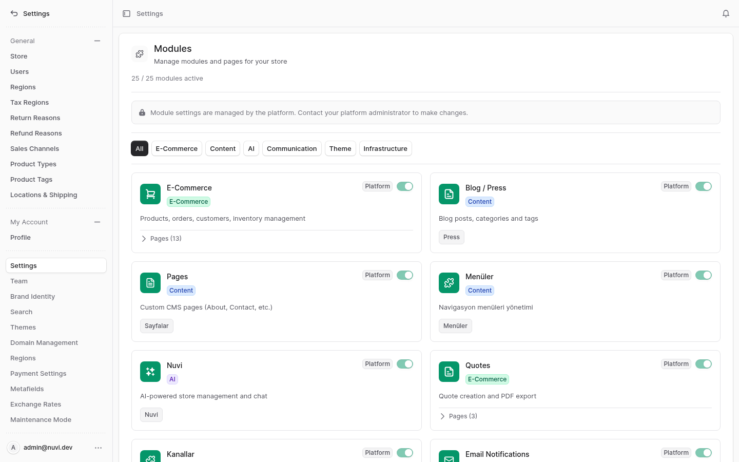 Modül Ayarları admin screenshot