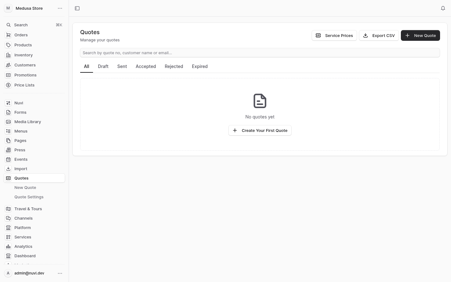 Teklif admin screenshot